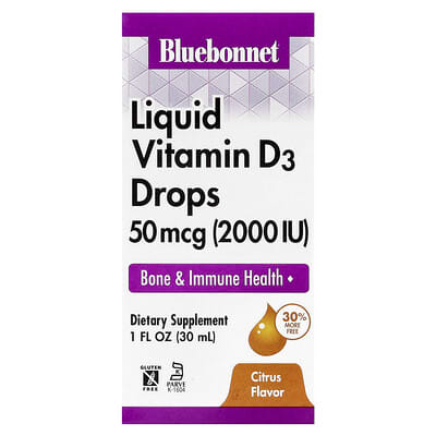 Bluebonnet Nutrition, Liquid Vitamin D3 Drops, Natural Citrus Flavor, 2,000 IU, 1 oz (30 ml)