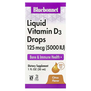 Bluebonnet Nutrition, Vitamina D3 líquida em gotas, sabor cítrico natural, 5000 UI, 1 fl oz (30 mL)