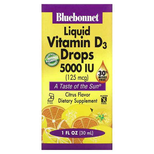 Bluebonnet Nutrition, Liquid Vitamin D3 Drops, Citrus, 5,000 IU, 1 fl oz (30 ml)