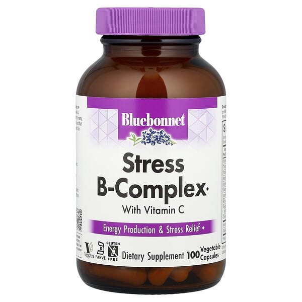 Bluebonnet Nutrition, Complejo de vitaminas B contra el estrés, 100 cápsulas vegetales