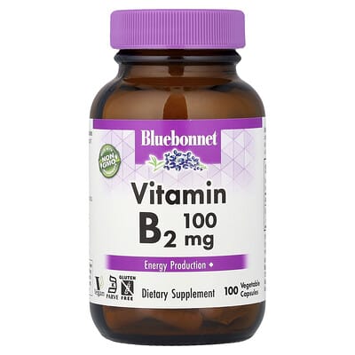 Bluebonnet Nutrition, Vitamin B2, 100 mg, 100 Vegetarian Capsules