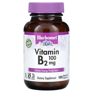 Bluebonnet Nutrition, Vitamina B2, 100 mg, 100 Cápsulas Vegetais