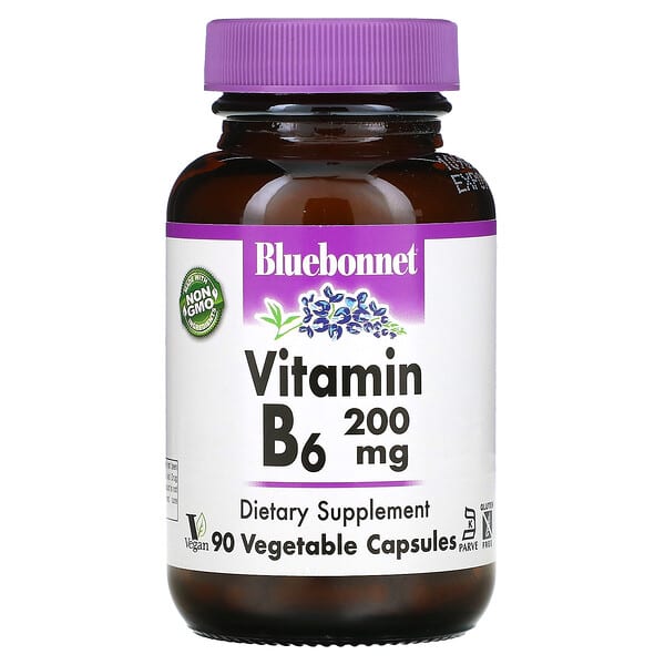 Bluebonnet Nutrition, Vitamin B6, 200 mg, 90 Vegetable Capsules