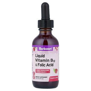 Bluebonnet Nutrition, Vitamina B-12 lichidă și acid folic, zmeură, 2 fl oz (59 ml)