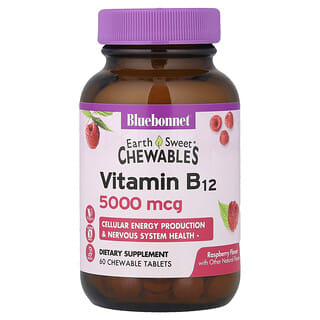 Bluebonnet Nutrition, Earth Sweet® 咀嚼片，维生素 B12，树莓味，5,000 微克，60 片咀嚼片