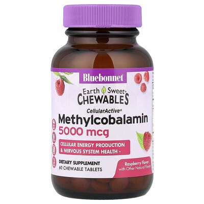 Bluebonnet Nutrition, EarthSweet® Chewable Tablets CellularActive® Methylcobalamin, Raspberry, 5000 mcg, 60 Tablets