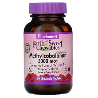 Bluebonnet Nutrition, EarthSweet Chewables, CellularActive Metilcobalamina, Sabor a frambuesa, 5000 mcg, 60 comprimidos masticables