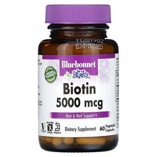 Bluebonnet Nutrition, Biotina, 5000 mcg, 60 cápsulas vegetales