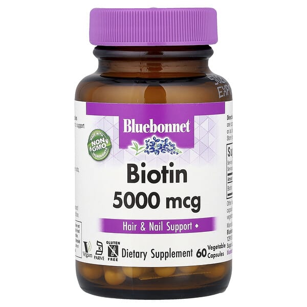 Bluebonnet Nutrition Biotin, 5,000 mcg, 60 Vegetable Capsules
