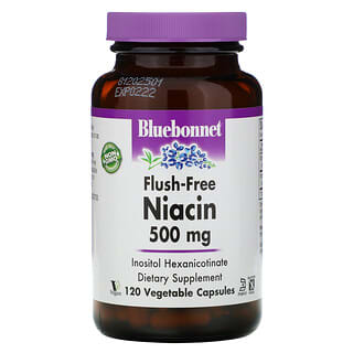 Bluebonnet Nutrition, Niacina sin enrojecimiento, 500 mg, 120 cápsulas vegetales