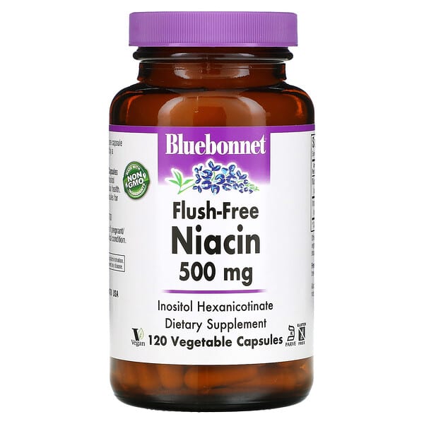 Bluebonnet Nutrition, Ниацин, не вызывающий смывания, 500 мг, 120 растительных капсул