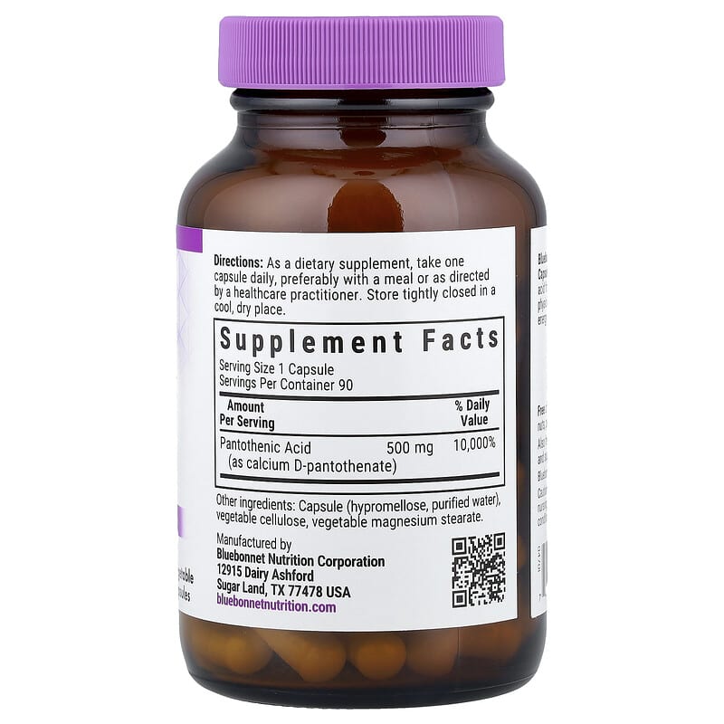 パントテン酸、500mg、ベジカプセル90粒