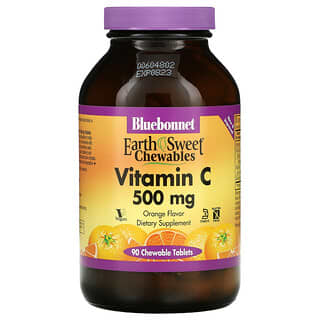 Bluebonnet Nutrition, EarthSweet Mastigáveis, Vitamina C, Laranja, 500 mg, 90 Comprimidos Mastigáveis
