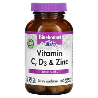 Bluebonnet Nutrition, Vitamina C, D3 e Zinco, 100 Cápsulas Vegetais
