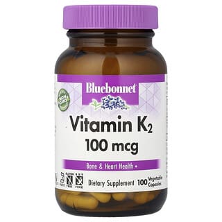 Bluebonnet Nutrition, Vitamina K2, 100 mcg, 100 cápsulas vegetales