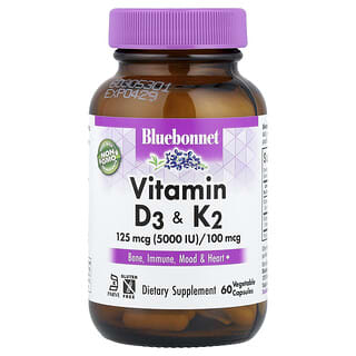 Bluebonnet Nutrition, Vitaminas D3 y K2, 60 cápsulas vegetales