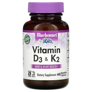 Bluebonnet Nutrition, Vitamina D3 e K2, 60 Cápsulas Vegetais