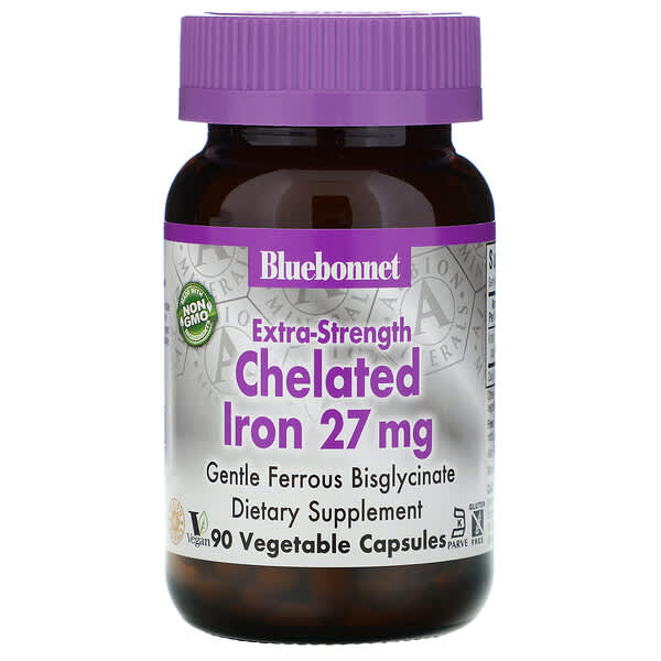 Bluebonnet Nutrition, エクストラストロング キレート鉄、27 mg、90ベジカプセル