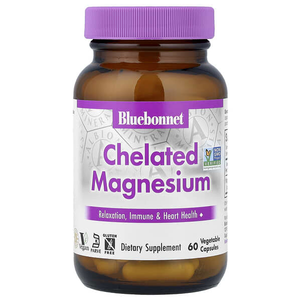 Bluebonnet Nutrition Chelated Magnesium, 60 Vegetable Capsules (100 mg per Capsule)