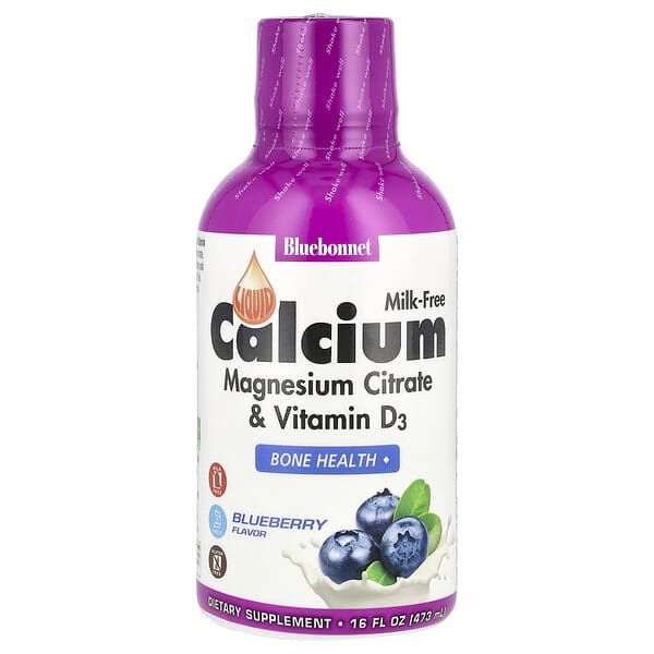 Bluebonnet Nutrition Liquid Calcium Magnesium Citrate & Vitamin D3, Blueberry, 16 fl oz (473 ml)