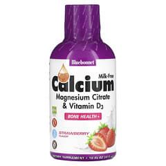 Bluebonnet Nutrition, Calcio líquido, citrato de magnesio más vitamina D3, con sabor natural a frutilla, 16 fl oz (472 ml)