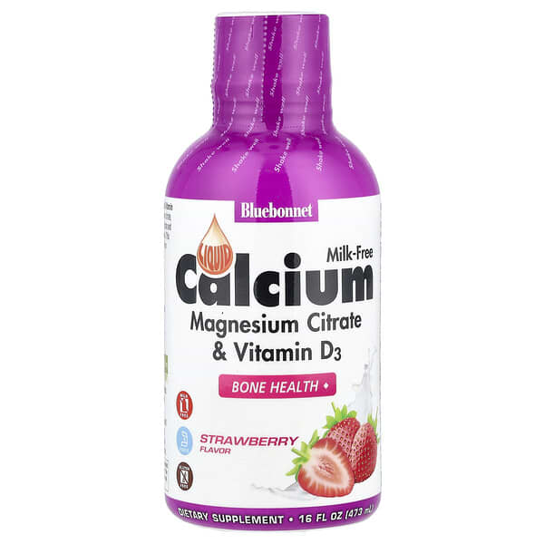 Bluebonnet Nutrition Liquid Calcium, Magnesium Citrate & Vitamin D3, Strawberry, 16 fl oz (473 ml)
