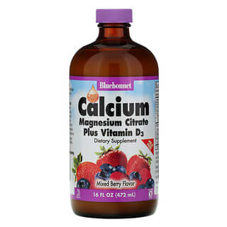 Bluebonnet Nutrition, Citrato de calcio y magnesio líquido más Vitamina D3, sabor mix de bayas naturales, 16 fl oz (472 ml)