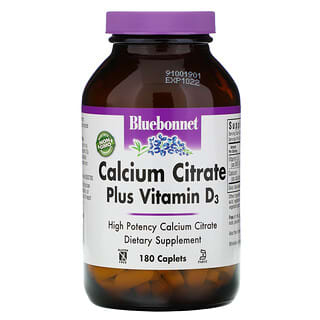 Bluebonnet Nutrition, Citrato de calcio más vitamina D3, 180 comprimidos