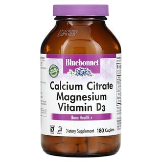 Bluebonnet Nutrition, Citrate de Calcium, Magnésium, Vitamine D3, 180 Comprimés