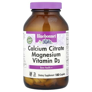 Bluebonnet Nutrition, Citrato di calcio, magnesio, vitamina D3, 180 compresse