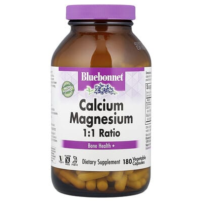 Bluebonnet Nutrition, 1:1 Calcium to Magnesium, 180 Vegetarian Capsules