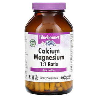 Bluebonnet Nutrition, Calcium Magnesium 1:1 Ratio, 180 Vegetable Capsules