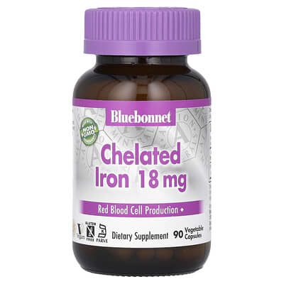 Bluebonnet Nutrition, Chelated Iron, 18 mg, 90 Vegetarian Capsules