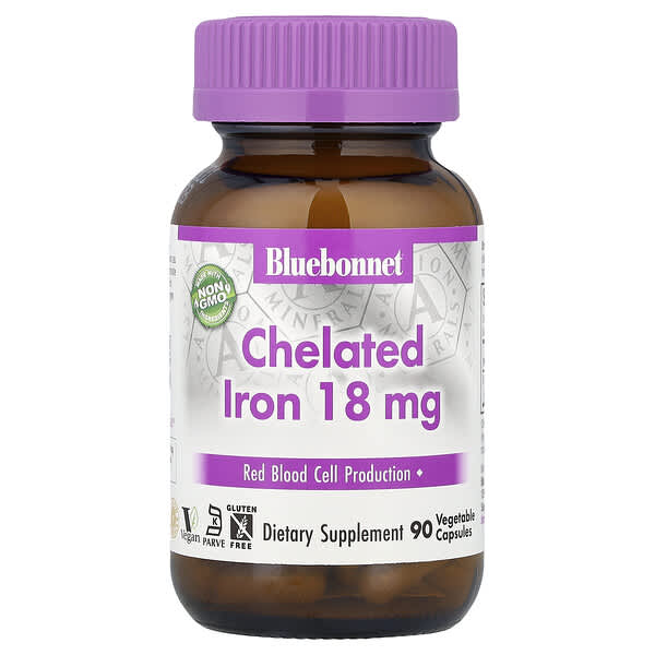 Bluebonnet Nutrition, Chelated Iron, 18 mg, 90 Vegetable Capsules — product photo 1