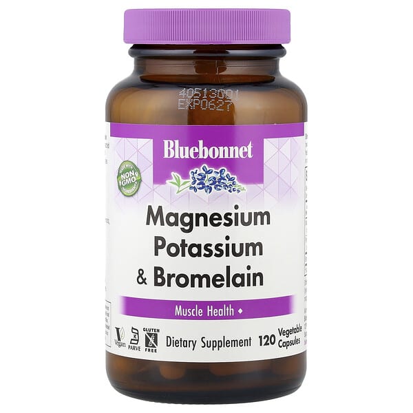 Bluebonnet Nutrition Magnesium Potassium & Bromelain, 120 Vegetable Capsules