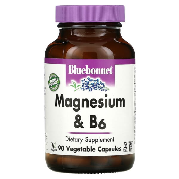 Bluebonnet Nutrition, Magnésio e B6, 90 Cápsulas Vegetais
