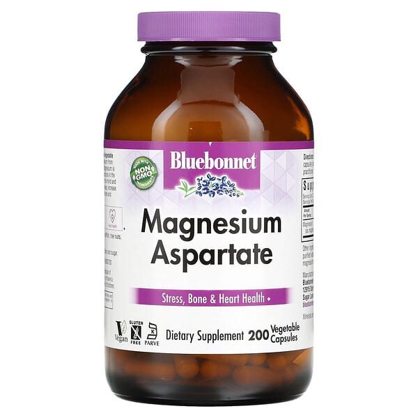 Bluebonnet Nutrition, Aspartato de magnesio, 200 mg, 200 cápsulas vegetales