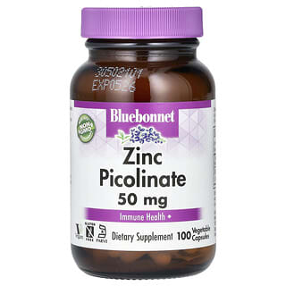 Bluebonnet Nutrition, Picolinato de Zinco, 50 mg, 100 Cápsulas Vegetais