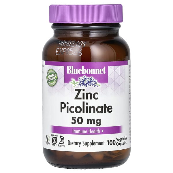 Bluebonnet Nutrition Zinc Picolinate, 50 mg, 100 Vegetable Capsules