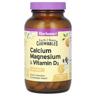 Bluebonnet Nutrition, EarthSweet masticabili, calcio, magnesio e vitamina D3, arancia e vaniglia, 90 compresse masticabili