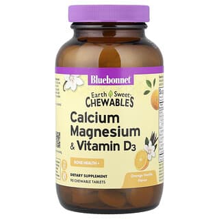 Bluebonnet Nutrition, EarthSweet, жевательные таблетки, кальций, магний и витамин D3, со вкусом апельсина и ванили, 90 жевательных таблеток