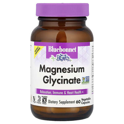 Bluebonnet Nutrition, Magnesium Glycinate, 400 mg, 60 Vegetarian Capsules (100 mg per capsule)
