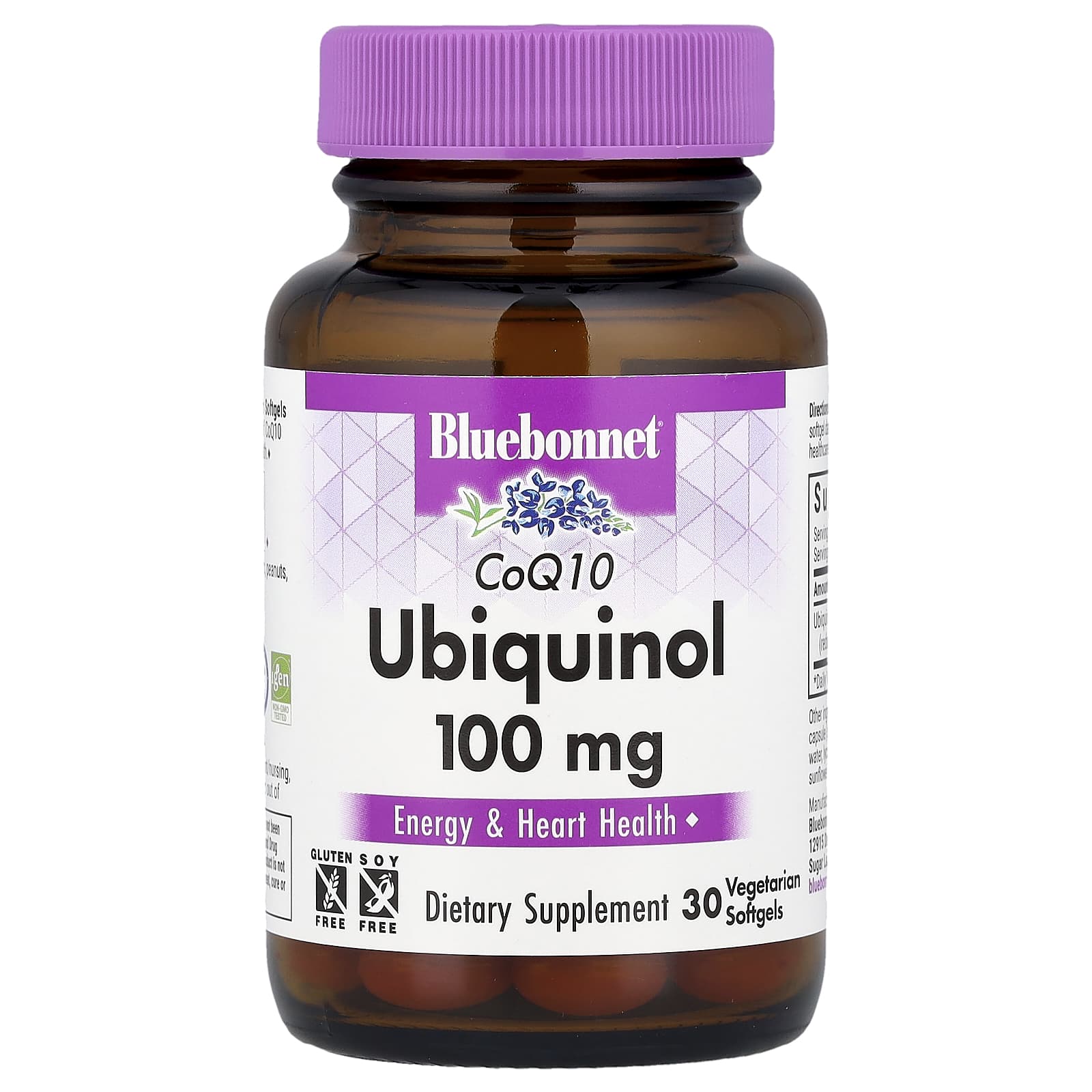 Bluebonnet Nutrition, коэнзим Q10, убихинол, 100 мг, 30 вегетарианских капсул