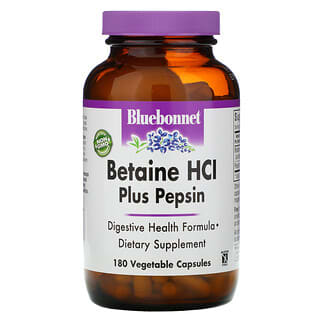 Bluebonnet Nutrition, Clorhidrato de betaína, Más pepsina, 180 cápsulas vegetales