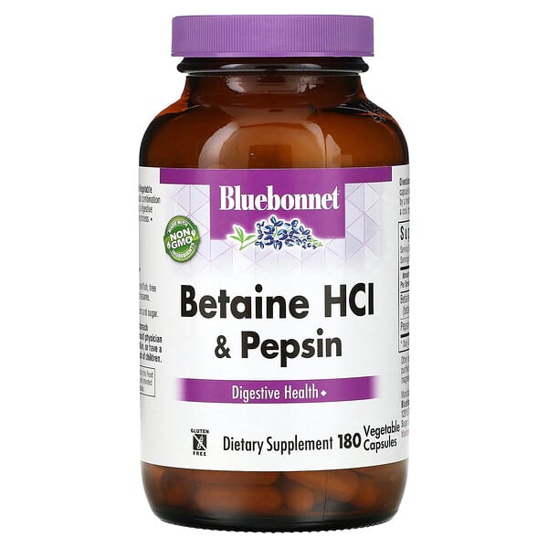 Bluebonnet Nutrition, Betaine HCl & Pepsin, 180 Vegetable Capsules