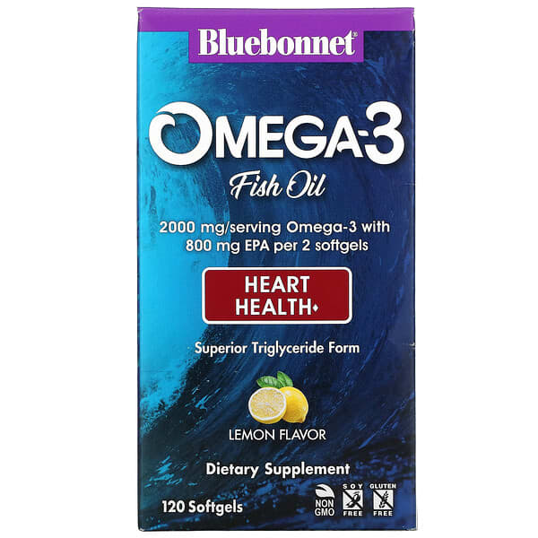 Bluebonnet Nutrition, Omega-3 Fish Oil, Omega-3-Fischöl, Herzgesundheit, Zitrone, 120 Weichkapseln