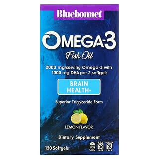 Bluebonnet Nutrition, Huile de poisson oméga-3, Santé cérébrale, Citron, 120 capsules à enveloppe molle