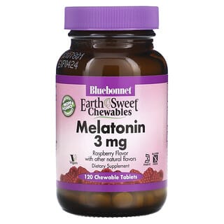 Bluebonnet Nutrition, Comprimidos masticables EarthSweet, Melatonina, Frambuesa natural, 3 mg, 120 comprimidos masticables