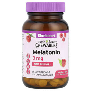 Bluebonnet Nutrition, EarthSweet®, Comprimidos masticables, Melatonina, Frambuesa, 3 mg, 120 comprimidos masticables