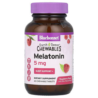 Bluebonnet Nutrition, Earth Sweet®, Comprimidos masticables, Melatonina, Frambuesa, 5 mg, 60 comprimidos masticables